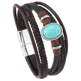 20mm snap bracelet Hand woven turquoise magnetic buckle leather bracelet