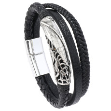Men's bracelet vintage hand woven leather rope magnetic buckle