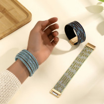 Rhinestone PU Leather Wide Edge Magnetic Buckle Bracelet Fashion Handpiece