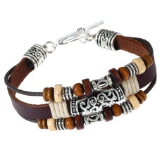 Handmade beaded cowhide bracelet, vintage alloy couple leather bracelet