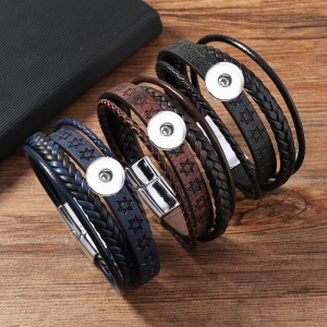 20MM snap bracelet Retro punk style hexagonal star magnetic buckle leather bracelet