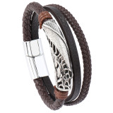 Men's bracelet vintage hand woven leather rope magnetic buckle