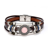 Vintage multi-color cat eye natural stone stainless steel leather bracelet
