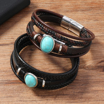 20mm snap bracelet Hand woven turquoise magnetic buckle leather bracelet