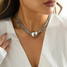 Punk multi-layer chain layered necklace with geometric spherical ornaments bracelet
