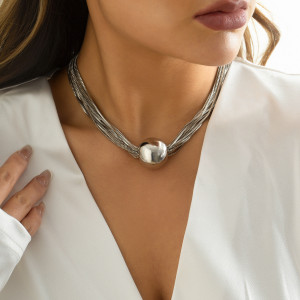 Punk multi-layer chain layered necklace with geometric spherical ornaments bracelet