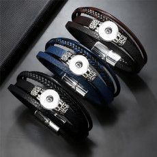 20mm snap button bracelet Vintage Fried Dough Twists woven bracelet PU leather magnet buckle