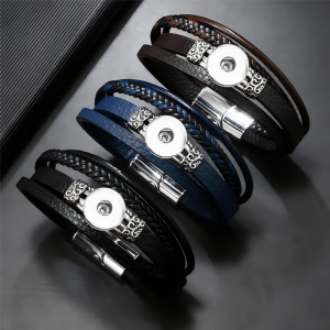 20mm snap button bracelet Vintage Fried Dough Twists woven bracelet PU leather magnet buckle