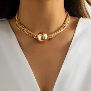 Punk multi-layer chain layered necklace with geometric spherical ornaments bracelet