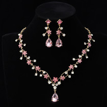 New Flower Zircon Sparkling Necklace Earring Set for Bridal Jewery