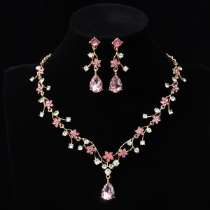 New Flower Zircon Sparkling Necklace Earring Set for Bridal Jewery