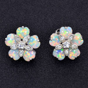 Hot selling Five Flowers White Australia Treasure Opal Earrings for Girls Flower Earrings