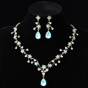 New Flower Zircon Sparkling Necklace Earring Set for Bridal Jewery