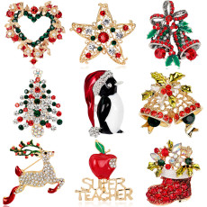 Christmas brooch, Christmas tree boots, snowman, sled, bell, penguin breast flower