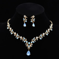 Fash Water Drop Pendant Necklace Earring Set Bridal rhinestone Crystal