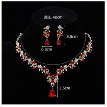 Fash Water Drop Pendant Necklace Earring Set Bridal rhinestone Crystal