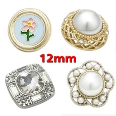 12mm snap button metal rhinestone Golden Silver Flower Pearl Rose flower