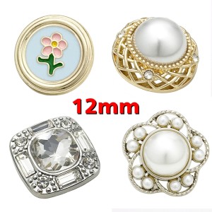 12mm snap button metal rhinestone Golden Silver Flower Pearl Rose flower