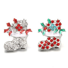 Christmas stocking 20mm metal snap button Alloy rhinestone
