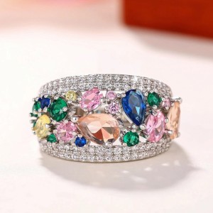 Rainbow Water Drop zircon Ring Colored Ring Jewelry
