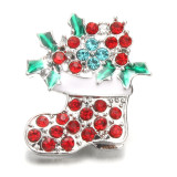 Christmas stocking 20mm metal snap button Alloy rhinestone