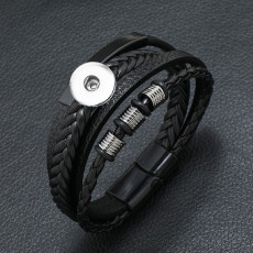 20mm snap button  bracelet New retro style magnetic buckle multi-layer leather hand woven men's  bracelet