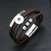 20mm snap button  bracelet New retro style magnetic buckle multi-layer leather hand woven men's  bracelet