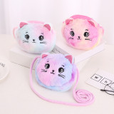 Creative Plush Double Zipper Crossbody Bag Cartoon Children's Shoulder Bag Cute Cat
