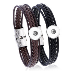 20mm snap button  bracelet Stainless steel bracelet men's leather weaving
