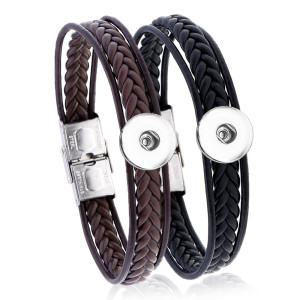 20mm snap button  bracelet Stainless steel bracelet men's leather weaving