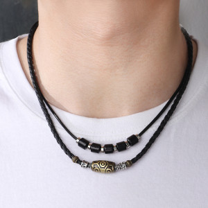 Tianzhu retro necklace woven wax rope antique pendant collarbone chain punk style