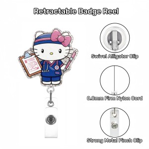 Sparkling Pink Cute Cat Nurse Cartoon Badge Scroll Chest Badge Clip Easy Pull Buckle