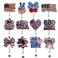 New Acrylic Sparkling Powder Independent Day Easy Pull Buckle US Doctor Nurse Stretch Badge Scroll ID Buckle