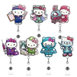 Sparkling Pink Cute Cat Nurse Cartoon Badge Scroll Chest Badge Clip Easy Pull Buckle