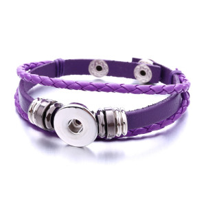 multicolored PU Leather woven 20mm snap button bracelet  DIY