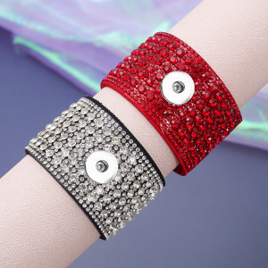 Bohemian style velvet Rhinestone  20mm snap button bracelet  wide bracelet