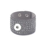 Bohemian style velvet Rhinestone  20mm snap button bracelet  wide bracelet