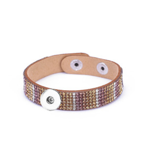 Rhinestone PU Leather  20mm  snap button bracelet