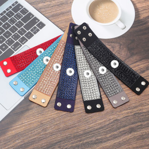 Bohemian style velvet Rhinestone  20mm snap button bracelet  wide bracelet