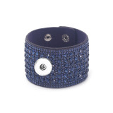 Bohemian style velvet Rhinestone  20mm snap button bracelet  wide bracelet