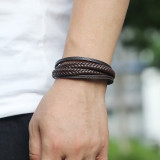 Multi layer woven men's leather bracelet, European and American new magnetic buckle imitation cowhide bracelet
