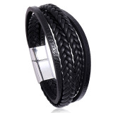 Multi layer woven men's leather bracelet, European and American new magnetic buckle imitation cowhide bracelet