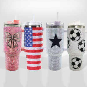 40oz Ice King Cup Stainless Steel Insulated Cup with Diamond Inlaid Straw Cup