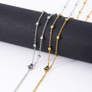 50cm Stainless steel bead chain women's 18K electroplated gold collarbone necklace