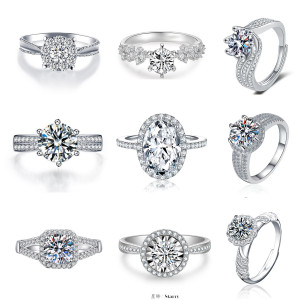 Imitation Mozambique diamond ring, women's zircon wedding ring, couple's matching ring, adjustable opening