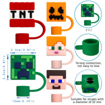 10mm Minecraft Series Straw Cover Dustproof and Environmentally Friendly Straw Stopper