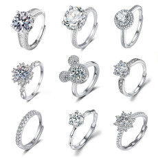 Imitation Mozambique diamond ring, women's zircon wedding ring, couple's matching ring, adjustable opening
