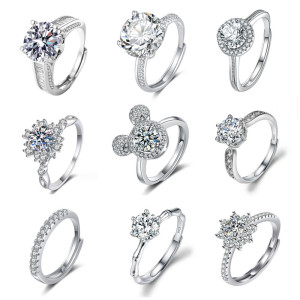 Imitation Mozambique diamond ring, women's zircon wedding ring, couple's matching ring, adjustable opening