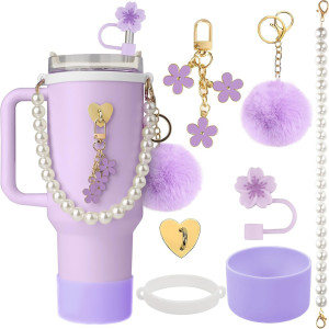 Stanley Cup Accessories Set Pearl Chain Handheld Rope Haitang Flower Straw Cap Silicone Cup Set Hair Ball Pendant