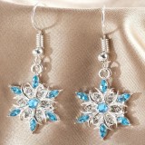 Snowflake pentagram fashionable blue rhinestone earring necklace